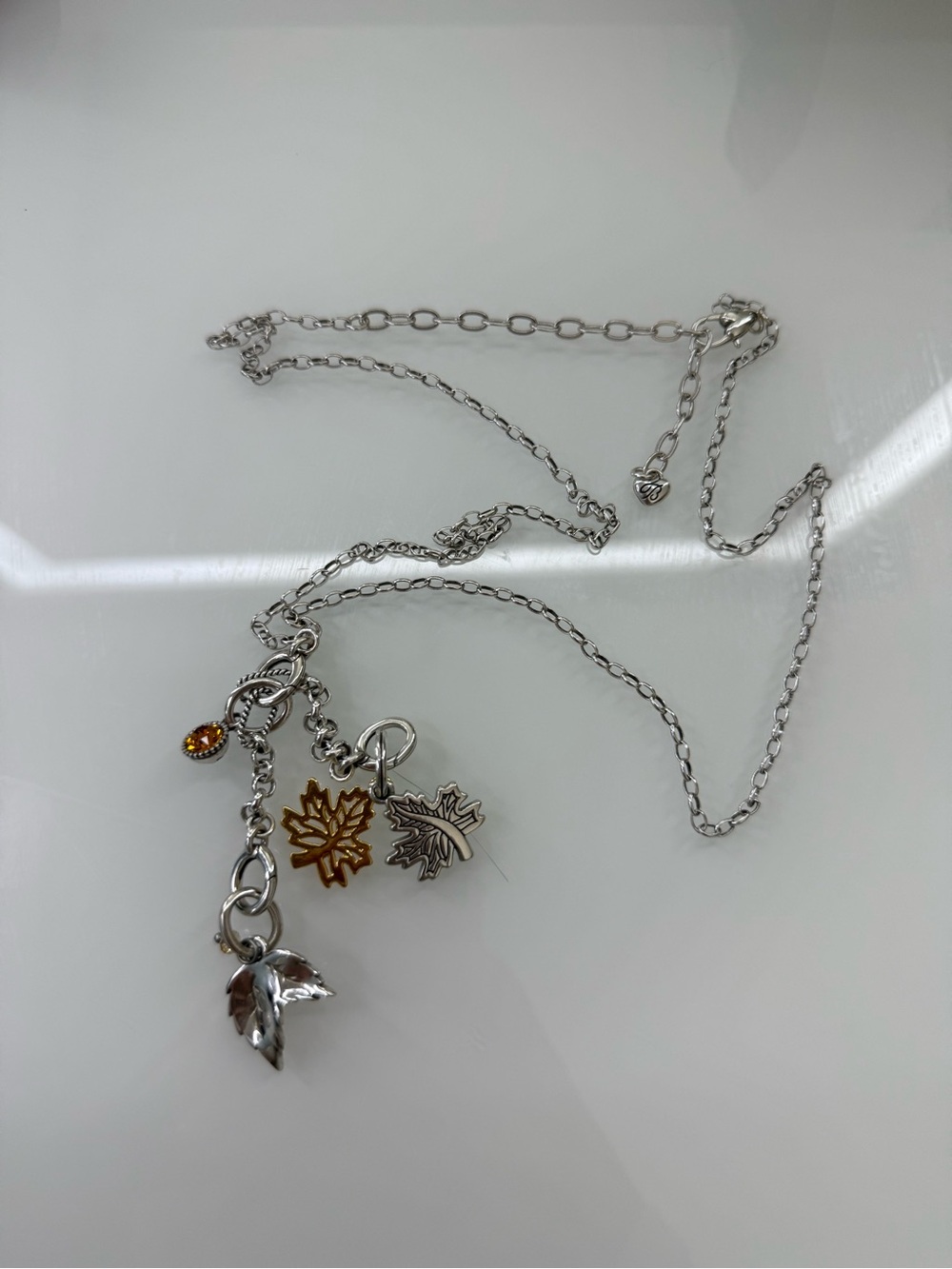 Brighton Silver Leaf Charm Necklace with Amber Accent - Women Jewelry